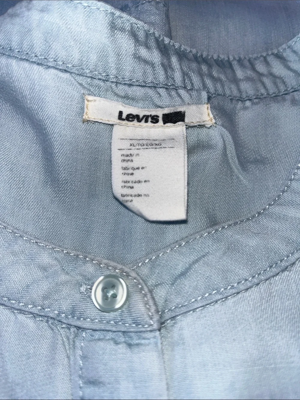 Levi's Light Blue Collarless Button-Up  Long Sleeve Shirt Size XL